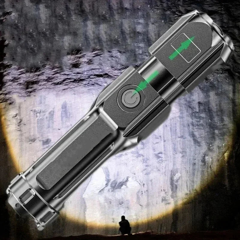 Rechargeable Telescopic Zoom Tactical Flashlight LED Torch with 4 Lighting Modes Long-Range Waterproof for Camping And Fishing Zpaxo