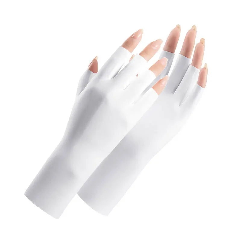 Summer sun protection gloves for women UV resistant thin nail art outdoor cycling breathable ice silk sun protection gloves Zpaxo white gloves