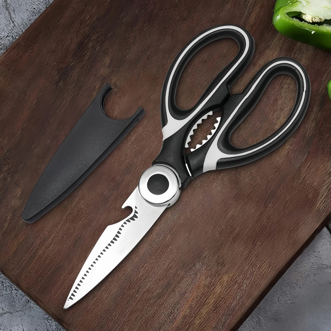 2.5mm thick stainless steel kitchen panda scissors with sleeve, can open bottle cap, walnut kitchen scissors Zpaxo