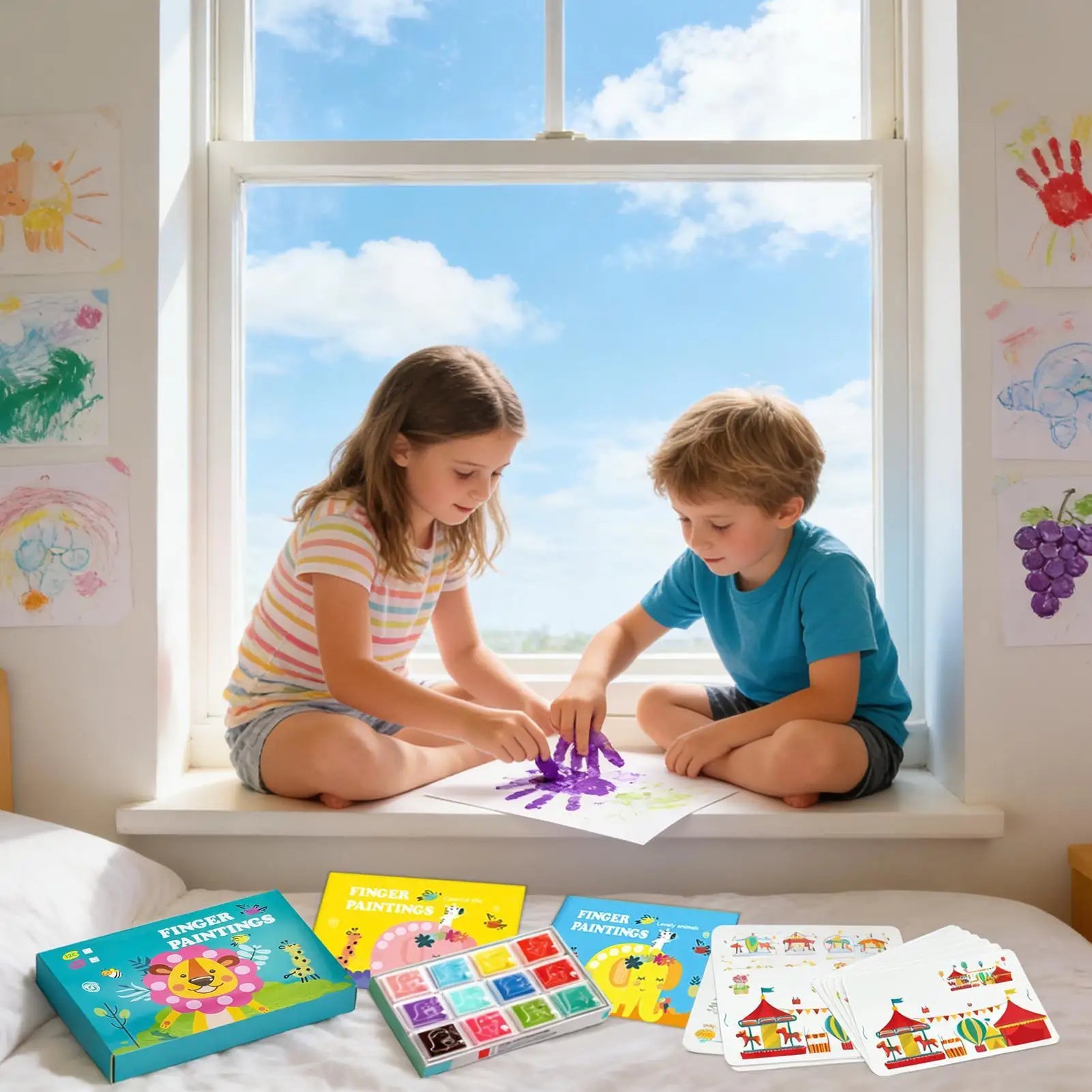 Finger Paint Paper 12-Color Educational Washable Kids Drawing Pad Art Zpaxo