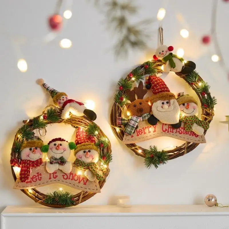 Christmas Santa Snowman Reindeer Flannel Wreath Festival Holiday