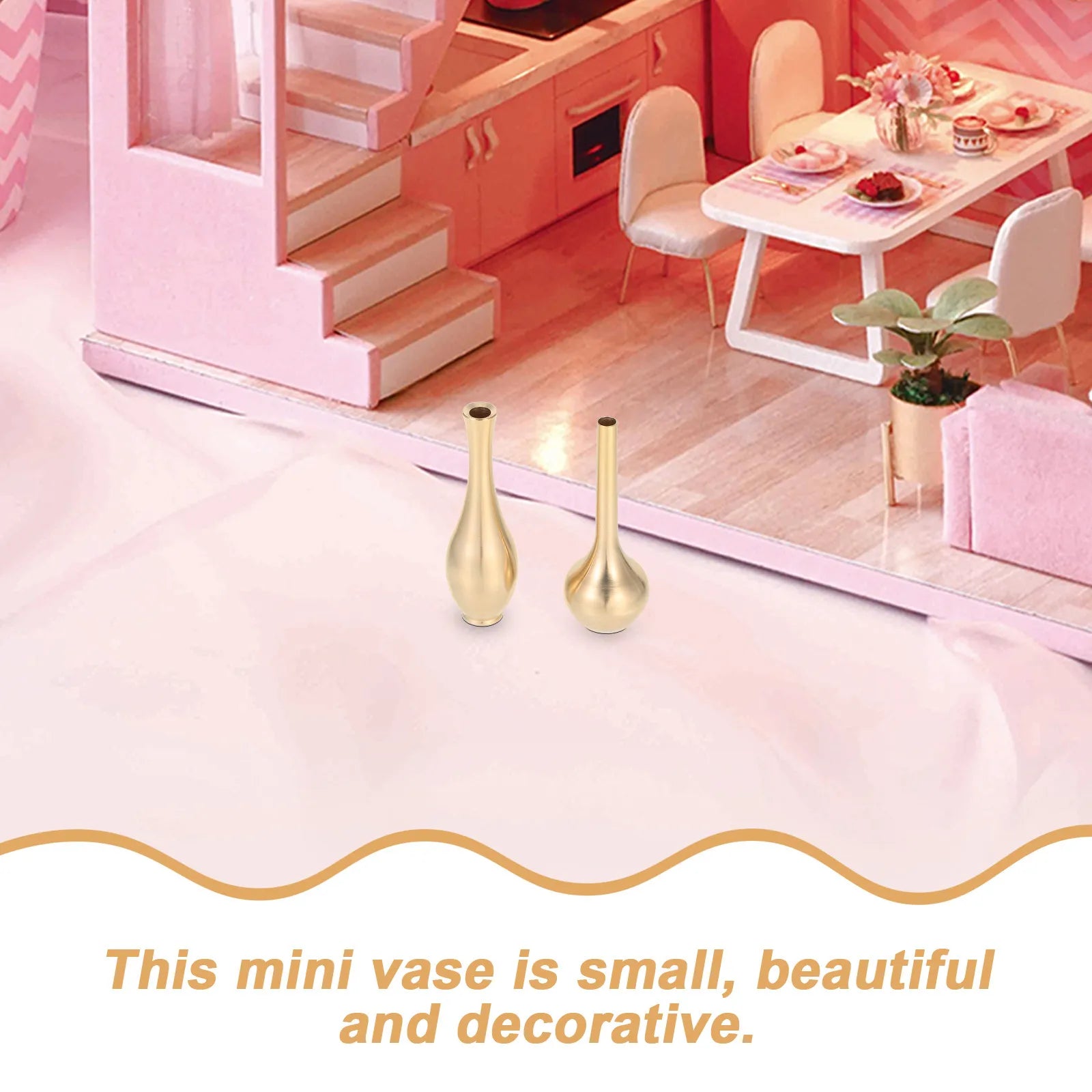 2Pcs Brass Mini Vase Set Elegant Polished Dollhouse Miniatures Incense Stick Holder Small Decorative Vase for Study Bedroom