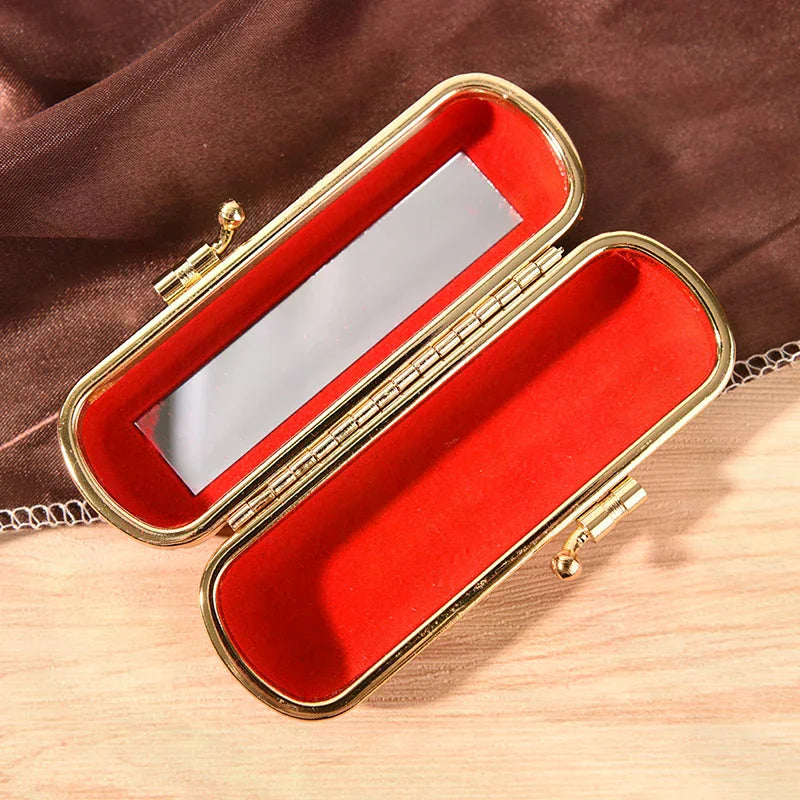Inside & Snap-On Closure Retro Brocade Embroidered Flower Design Fashion Iron Clip Lipstick Case Holder With Mirror Zpaxo