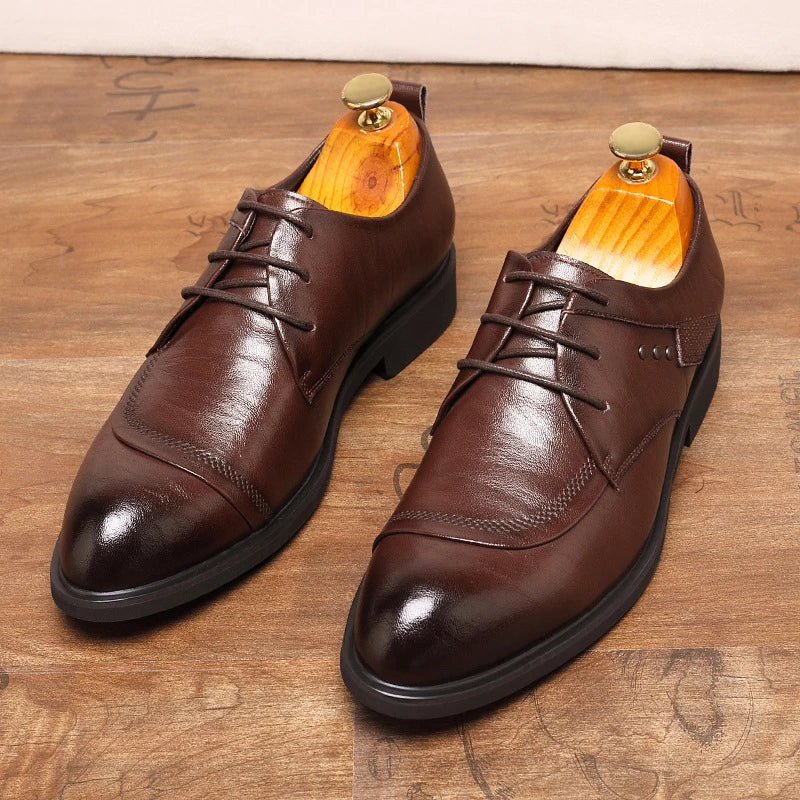 Leather Oxford Shoes Metal Rivet Detail Lace Up Formal Dress Zpaxo 3804 Brown 43 China Mainland