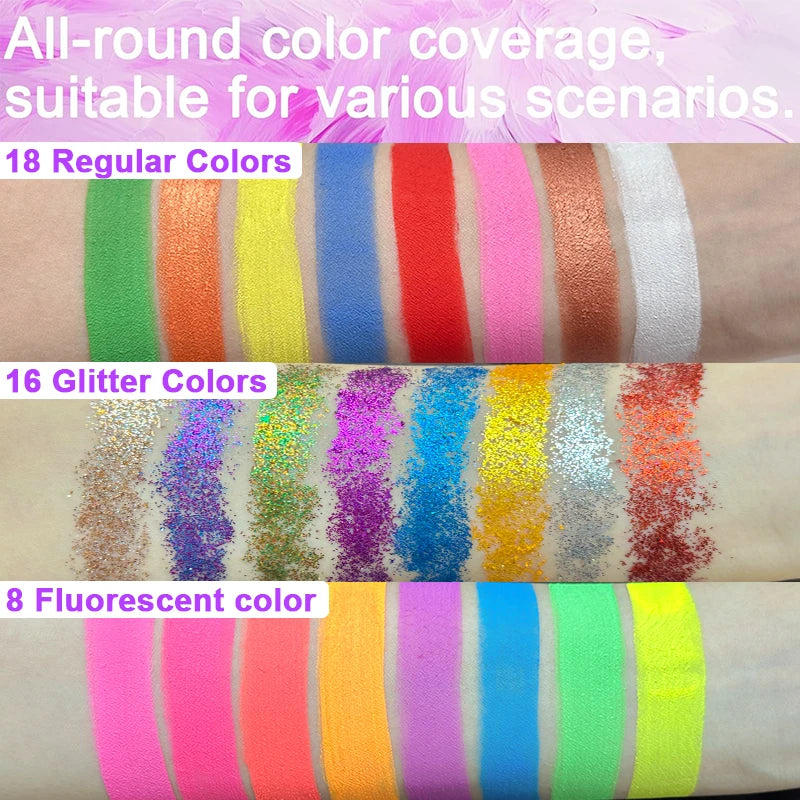 42 Color Face & Body Paint Palette,Water Soluble Long Lasting Safe Halloween Body Painting Pigments for Face Body Paint Makeup Zpaxo