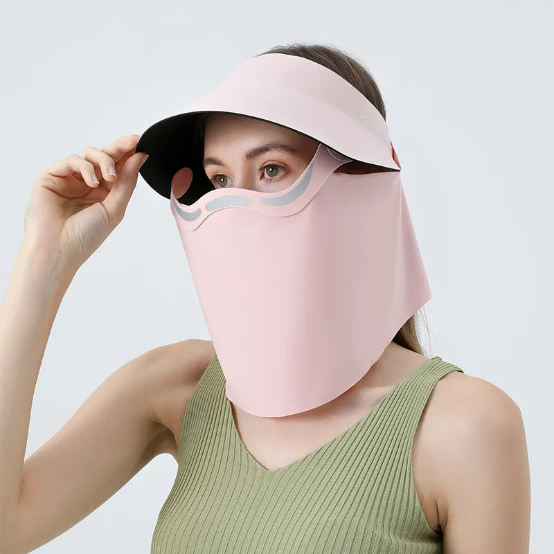 Neck protection magnetic sun protection hat women's sun protection hat outdoor sports sun hat full face sun protection mask Zpaxo Pink Protective helmet