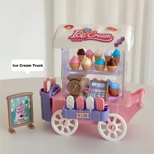 Dollhouse Scenery Decor DIY Mini Model Toy Vending Carts Miniature Zpaxo Ice Cream Truck