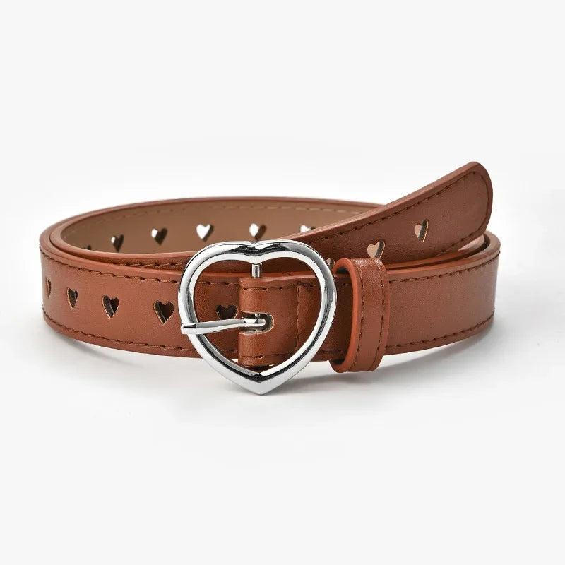 Children Faux Leather Belt Kids Cute Peach Heart Buckle Belts Girls