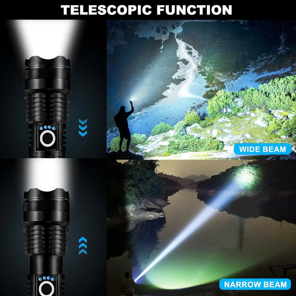 XHP50 LED Tactical Flashlight – Rechargeable Zoomable Torch