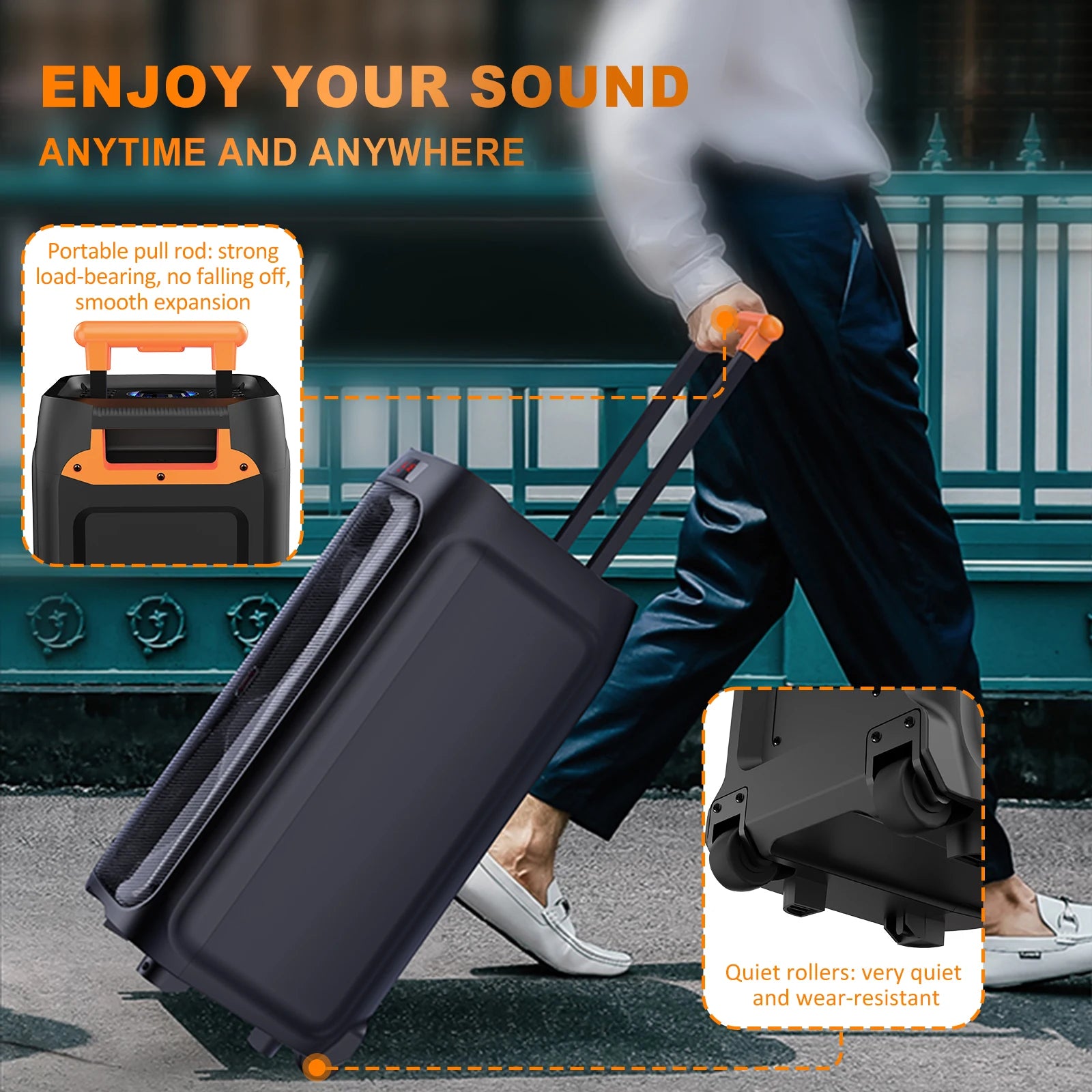 Fanfun T8 Large Bluetooth Speaker Wireless Wheels Push Rod Karaoke