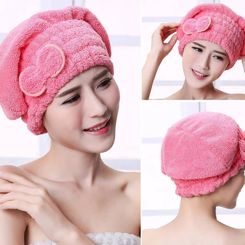 Quick Drying Hair Cap Women Bowtie Bathing Hat Microfiber Towel