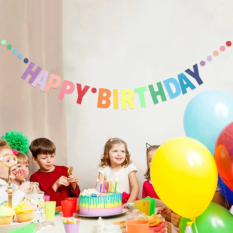 Rainbow Happy Birthday Banner Paper Garland Kids 1st Party Hanging
