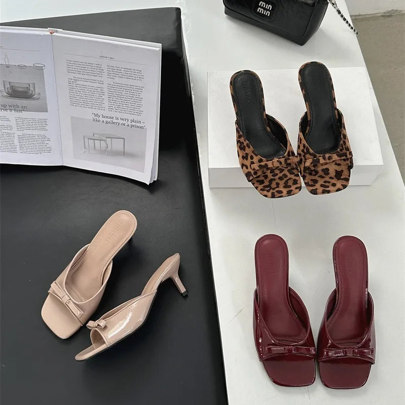 2025 Summer New Style Outwear Bow High Heel Slippers Women's French Sandals Zpaxo