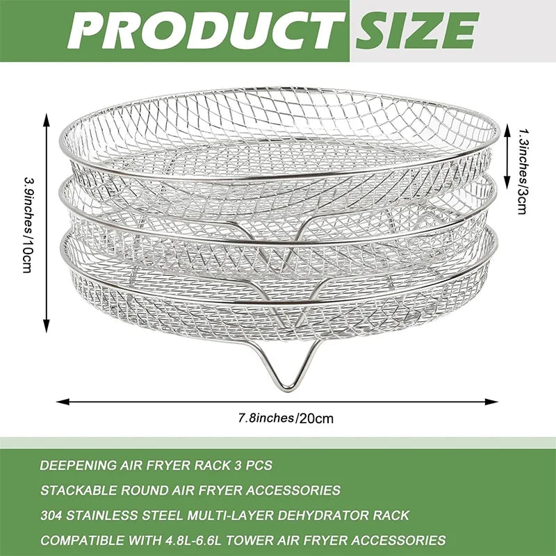 3-Layer Stackable Air Fryer Rack | 304 Stainless Steel Grill Air Fryer Rack Zpaxo 3-layers Round