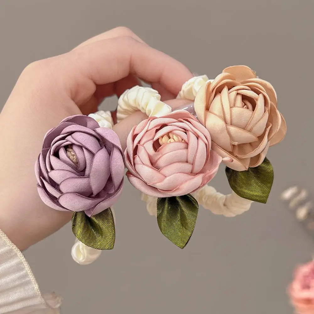 Flower Hair Scrunchies for Women – No-Slip Ponytail Holders