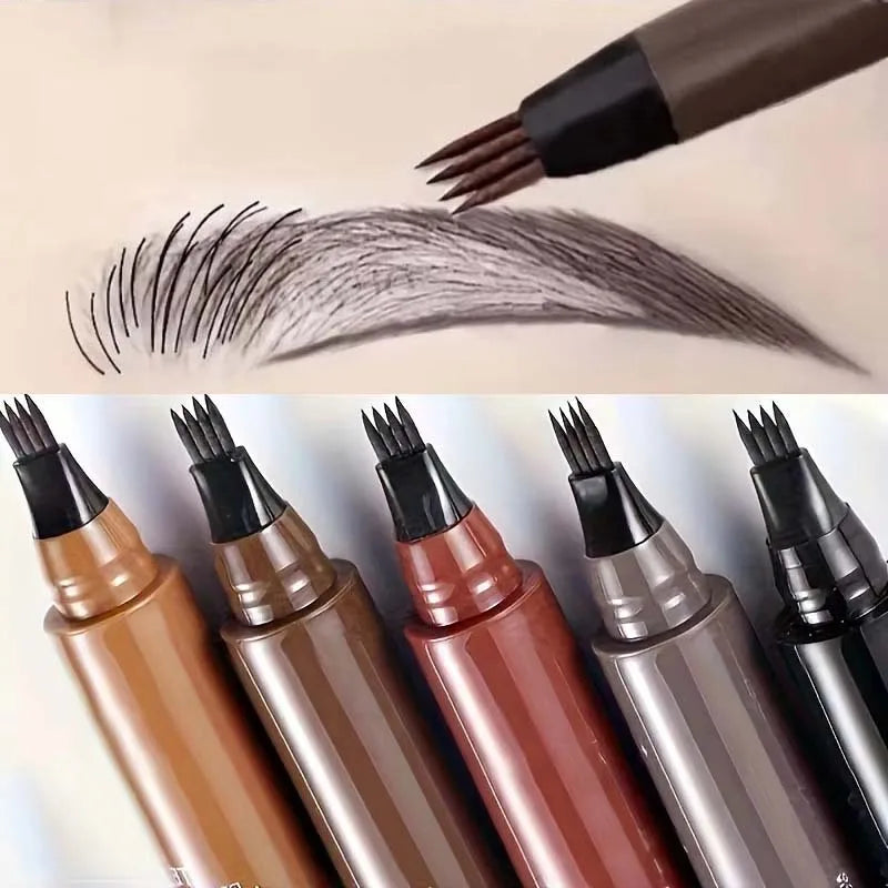 5 Colors Waterproof Eyebrow Pen 4 Splitted Head Long Lasting Smudge Proof Eyebrows Tattoo Pencil Liquid Black Eyebrow Makeup Pen Zpaxo