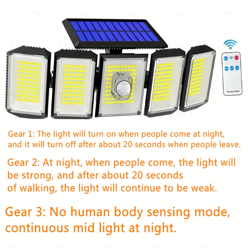 IP65 Solar Wall Light – 5-Head Motion Sensor Outdoor LED Lamp Solar Wall Light Zpaxo