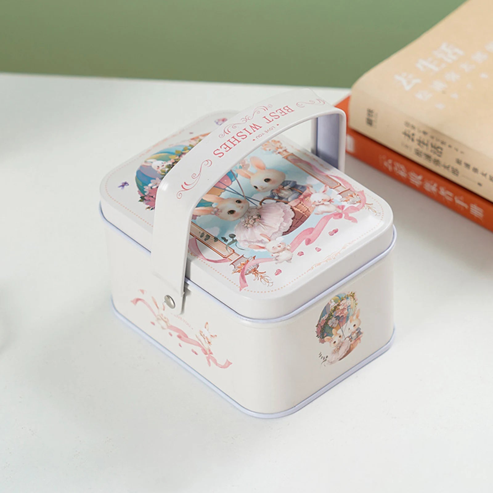 Cute Soft Fuzzy Bunny Keychain Tin Box Wishes Card Lucky Keychains