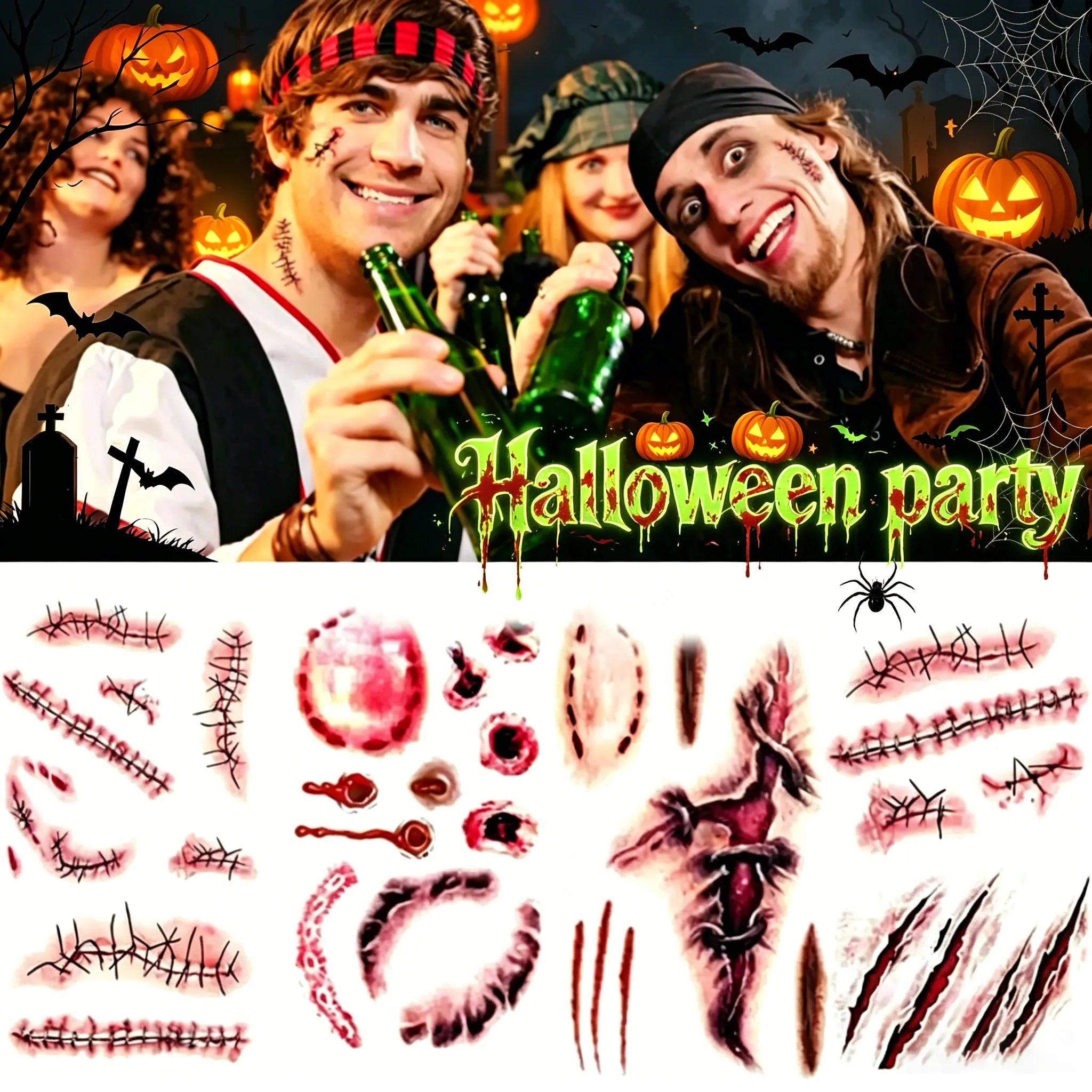 Realistic Horror Fake Wound Temporary Tattoos Gruesome Gore Scars