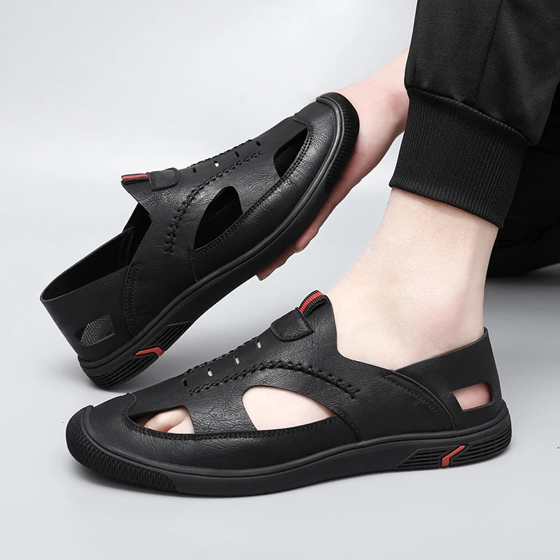 Summer Men Sandals Leather Mens Casual Shoes Outdoor Beach Roman Zpaxo