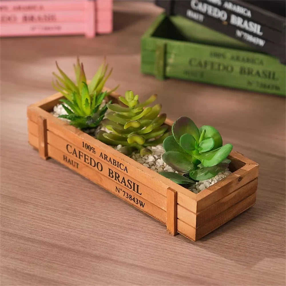 Retro Wooden Planter Box – Succulent, Moss & Desk Organizer