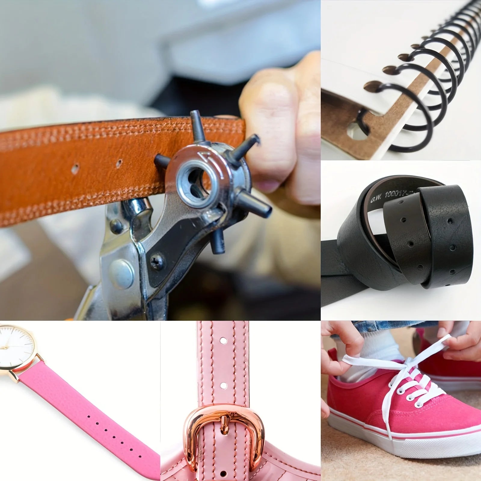 5pcs Multifunctional Belt Leather Punch Pliers, Round Hole, Flat Hole, Oval Hole Puncher, Belt Hole Puncher for Leather Zpaxo