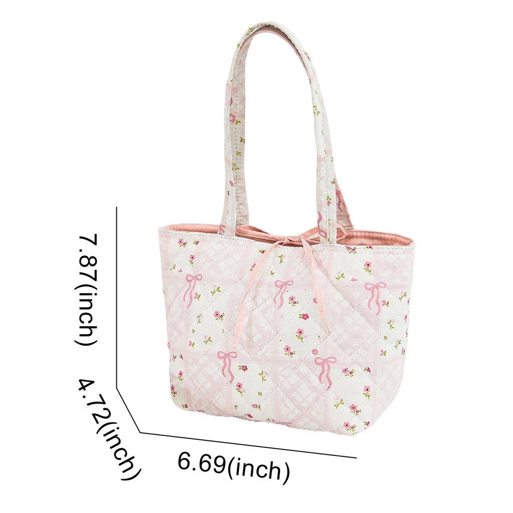 Floral Quilted Cotton Shoulder Bag Fashion Tote Bag with Bow Underarm Bag for Women Work Shopping Travel Zpaxo