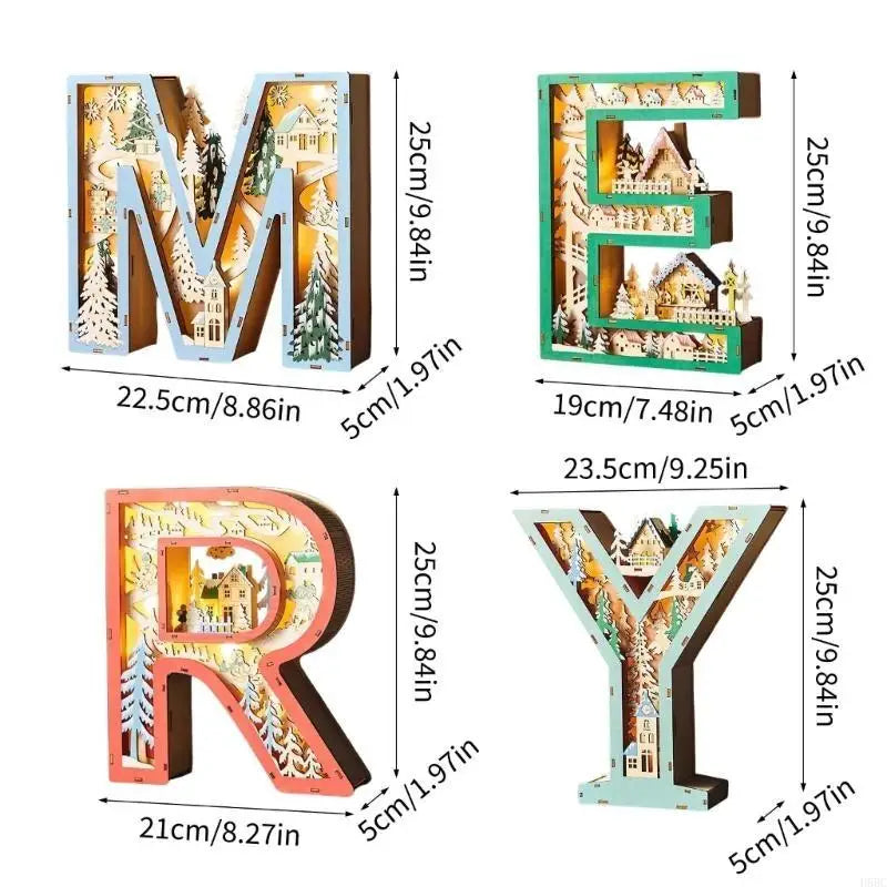 Hollowed Merry Wooden Letter Desk LED Lamp Mantels Tabletop Shelf