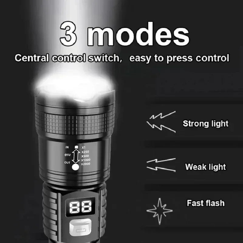 100000LM Bright Flashlight Rechargeable LED Torch Long Range Tactical Zpaxo