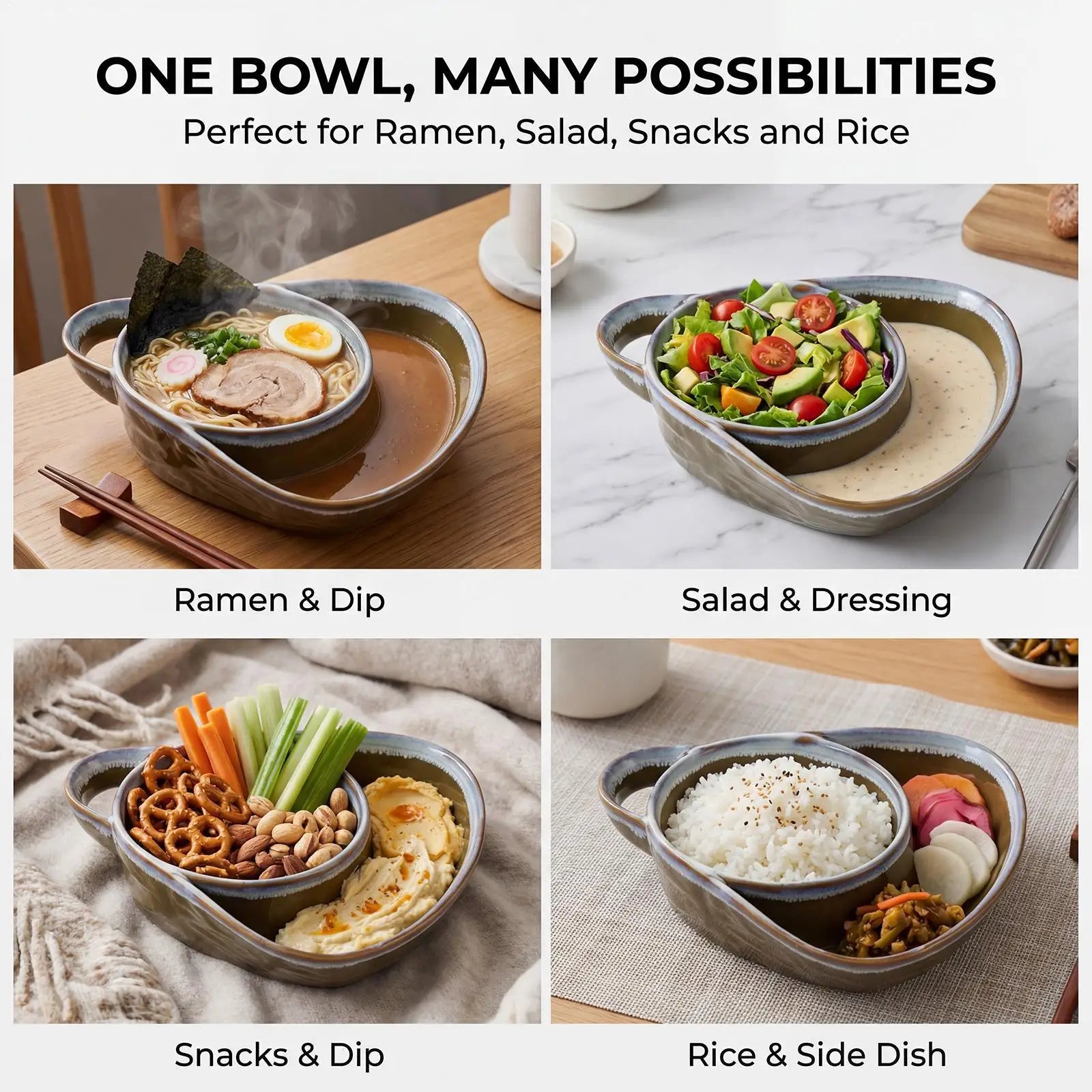 Chips Dip Bowl 2 Anti-soggy Divided Dishes Handle Large Cereal Bowls