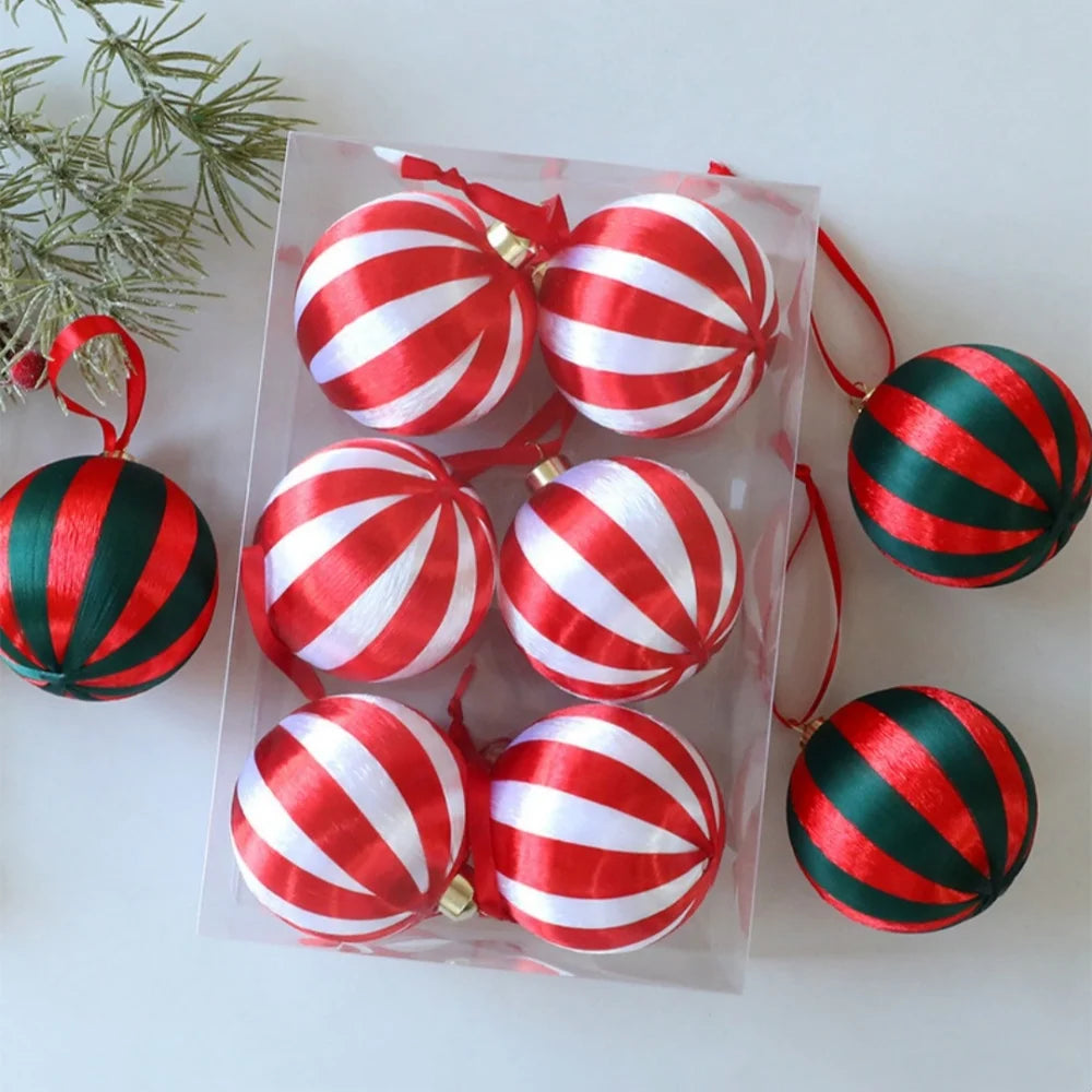 6-Pack 8cm Red & White Striped Christmas Ball Ornaments Christmas Ornaments Zpaxo