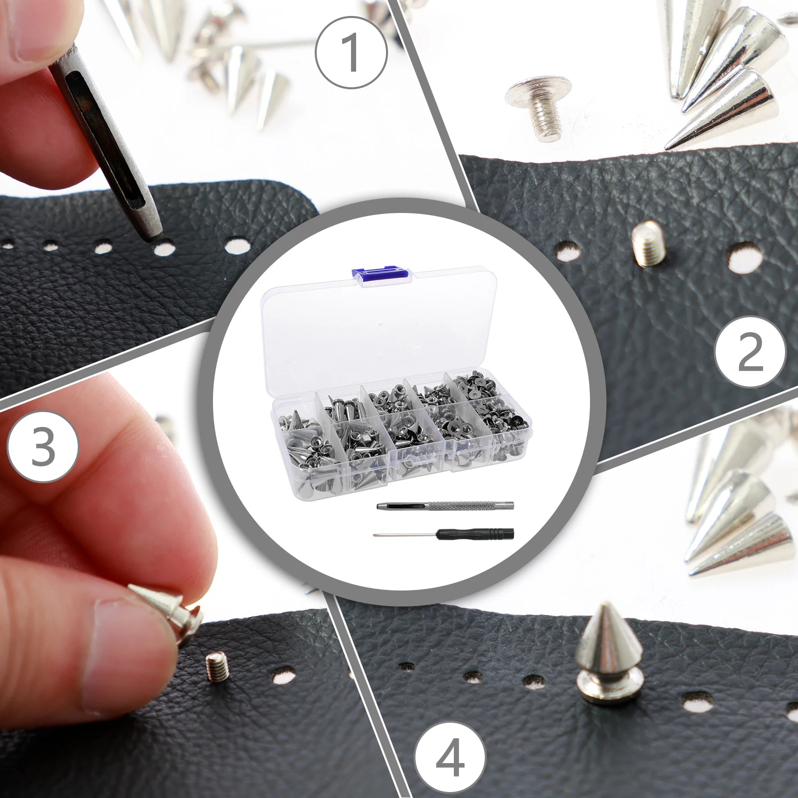 359PCS Round Cone Spikes Catalpa Alloy Screwback Punk Rivet Screw Back Studs and Spikes Kit DIY Clothes Leather Craft Accessorie Zpaxo