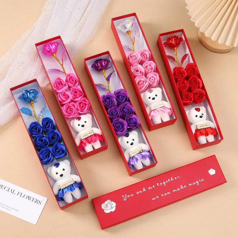 Plush Bear Artificial Flower Box Soap Rose Flowers Creative Romantic Zpaxo