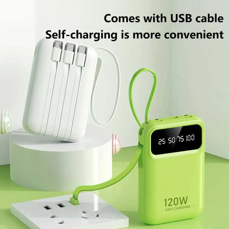 500000mAh Large Capacity Power Bank 120W Super Fast Charging External Battery Built in 4 Cables for iPhone Samsung 2026 New Zpaxo