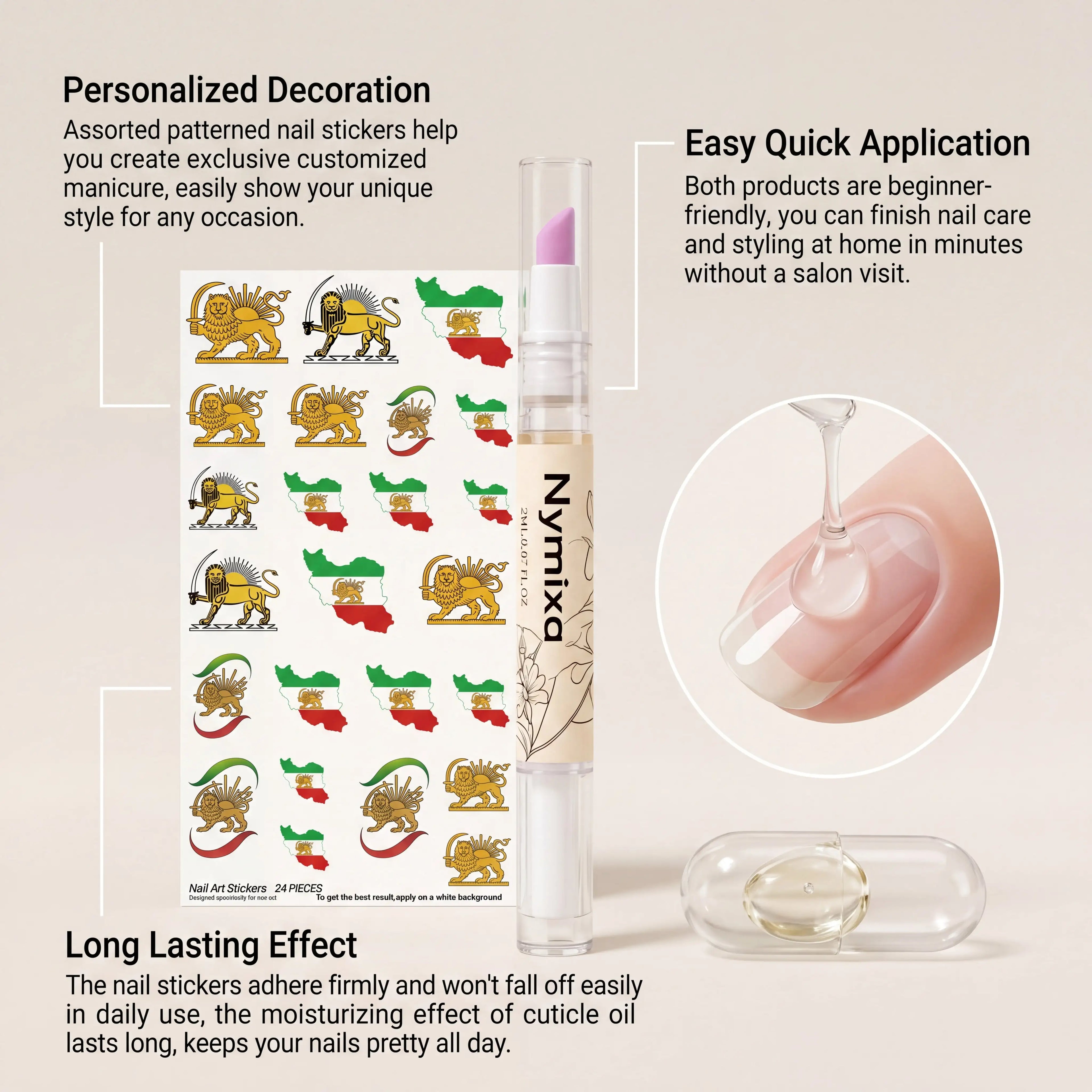 Nail Decoration Care Set Cuticle Oil Pen with Nail Stickers Set Long Lasting Moisturization Dry Skin Remedy Gentle Nourishing Zpaxo