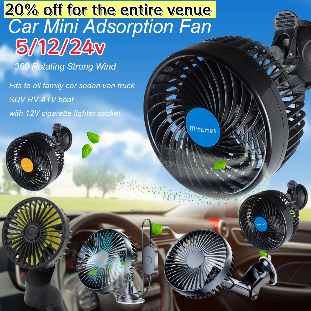 5 12 24V Auto Cooling Fan Single Head Solar Ventilation Strong Wind