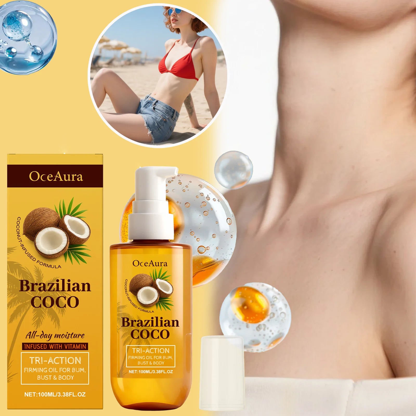 Coconut Body Oil Firming & Moisturizing Skin Care for Body Butt Chest Vitamin Enriched Dry Skin Remedy Nourishing Fast Absorbing Zpaxo