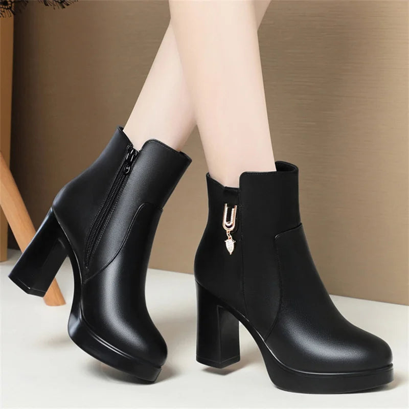 CINESSD Women's Boots Warm Wool Booties Heel Ankle 2023 Winter Zpaxo