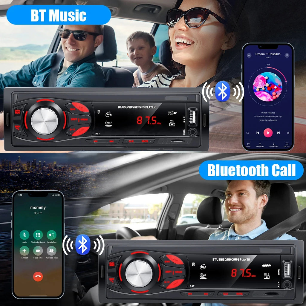 PHONEPACE Bluetooth Car Stereo 4x15W Audio FM Radio MP3 Player USB SD