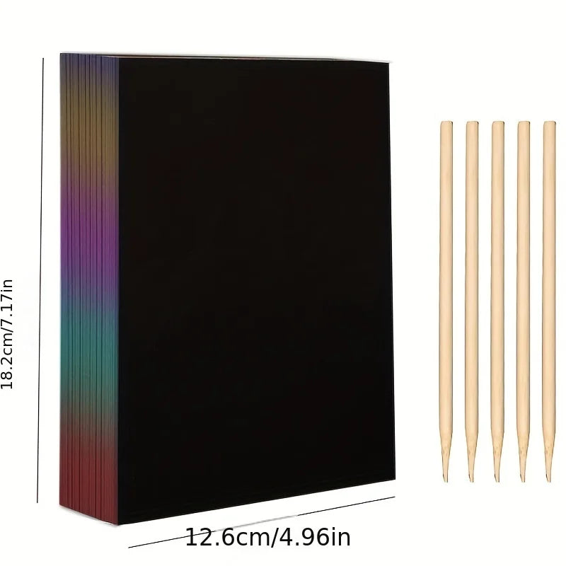 50 pcs of Magic Scratch-Off Paper, Scratch-Off Rainbow Art Paper Scratch-Off Kit with 5 Sticks for Birthday Party Holiday Gifts Zpaxo 50pcs
