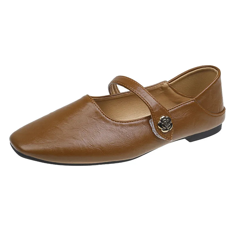 Woman Spring Casual Square Toe Low Soft Soled Lolita Flats Ballerina