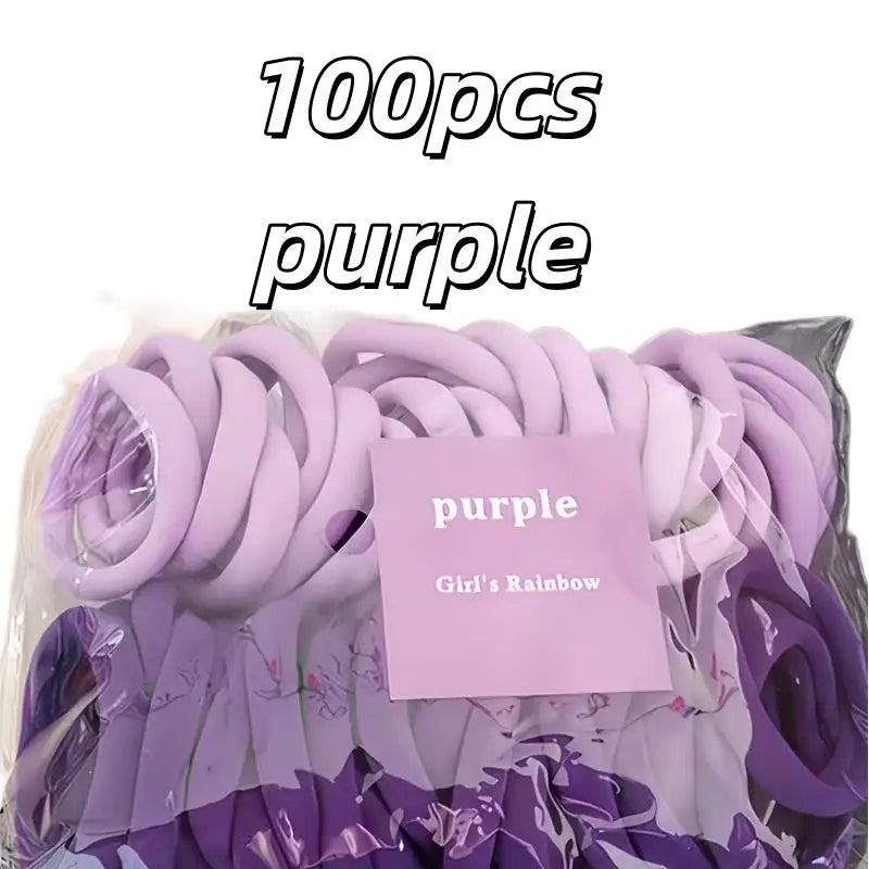 100pcs Women's Casual Hair Ties – Soft Pink/Peach, Non-Slip, for Daily Use, Gym & Sleep, Comfort Fit Zpaxo 100pcs purple