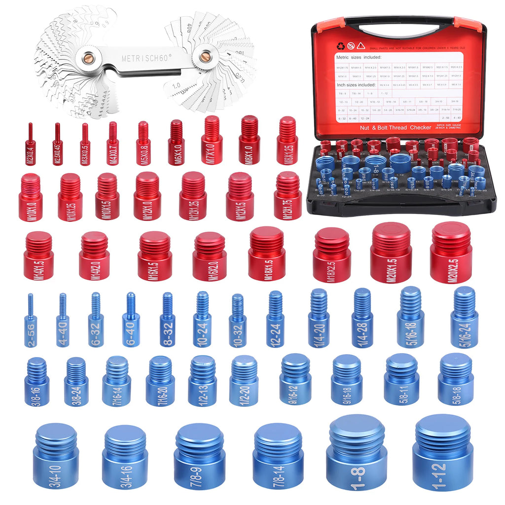 Thread Checker Metric & Imperial & US Nut and Bolt Thread Checker 28 Inch & 24 Metric Thread Gauge Bolt Size Finder for Nut Bolt Zpaxo
