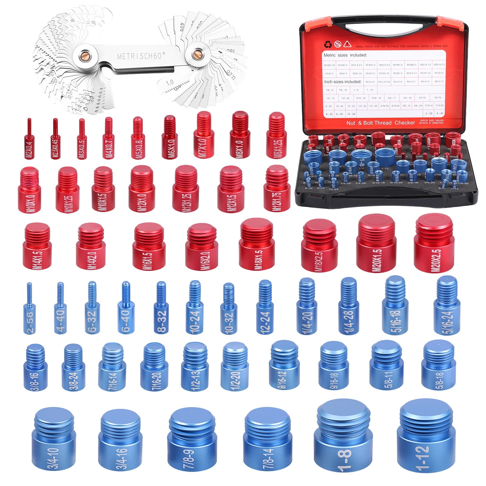 Thread Checker Metric & Imperial & US Nut and Bolt Thread Checker 28 Inch & 24 Metric Thread Gauge Bolt Size Finder for Nut Bolt Zpaxo