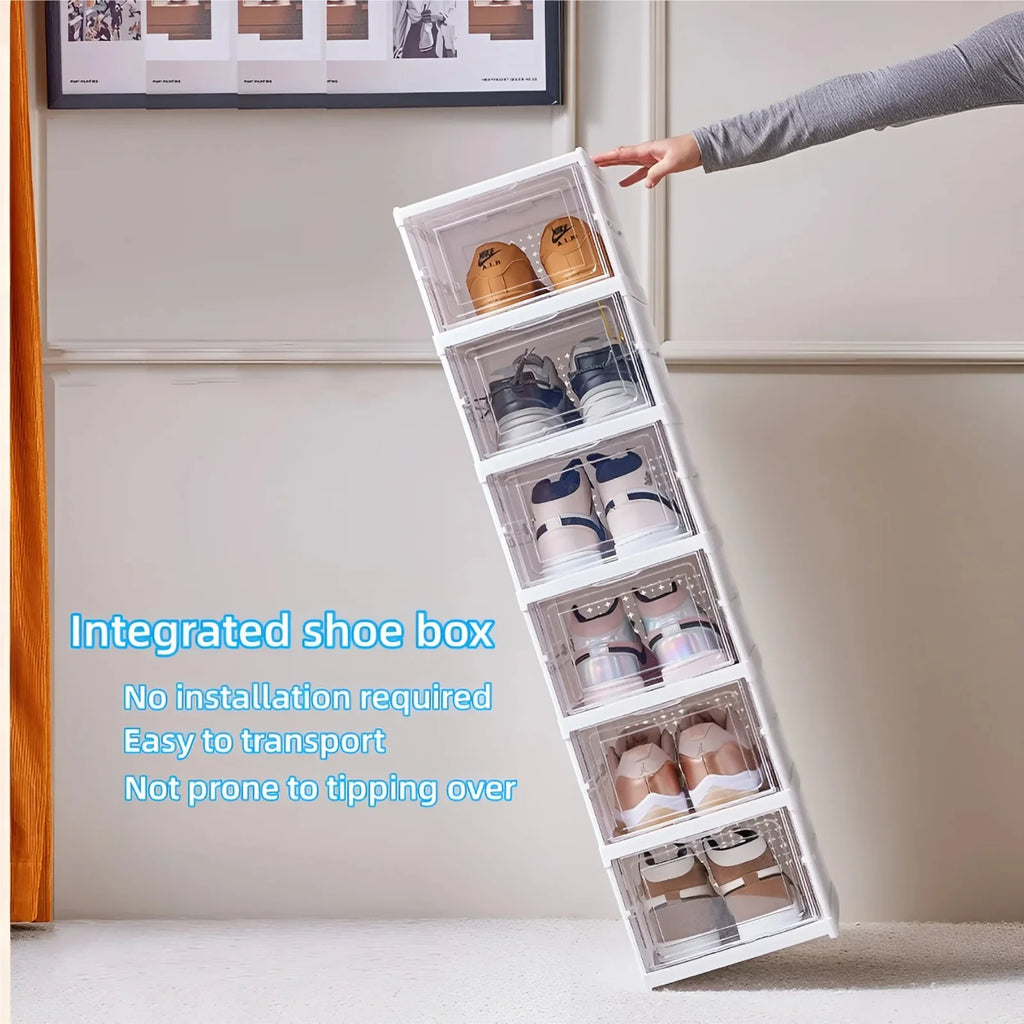 Shoes Storage Box Foldable Transparent Sneaker Shoe Organizers Cabinet Stackable Dustproof High-top Cabinet Shoe Rack Shelf Zpaxo