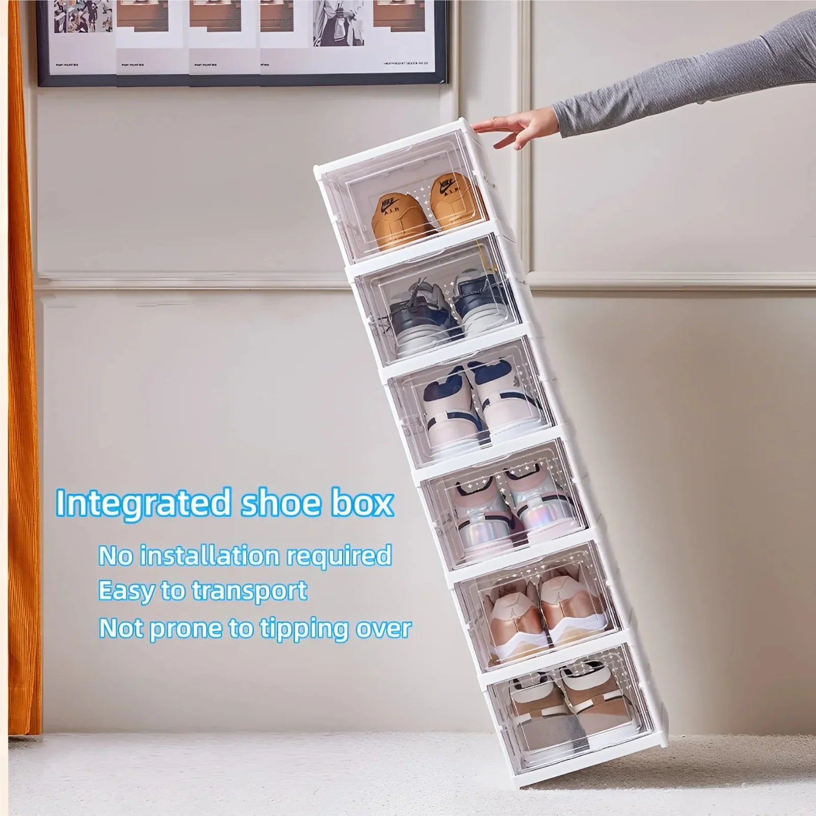 Shoes Storage Box Foldable Transparent Sneaker Shoe Organizers Cabinet Stackable Dustproof High-top Cabinet Shoe Rack Shelf Zpaxo