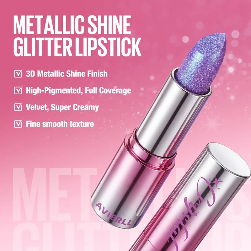 6 Colors Metallic Shimmer Diamond Lipstick Polarized Pearlescent Pink Zpaxo