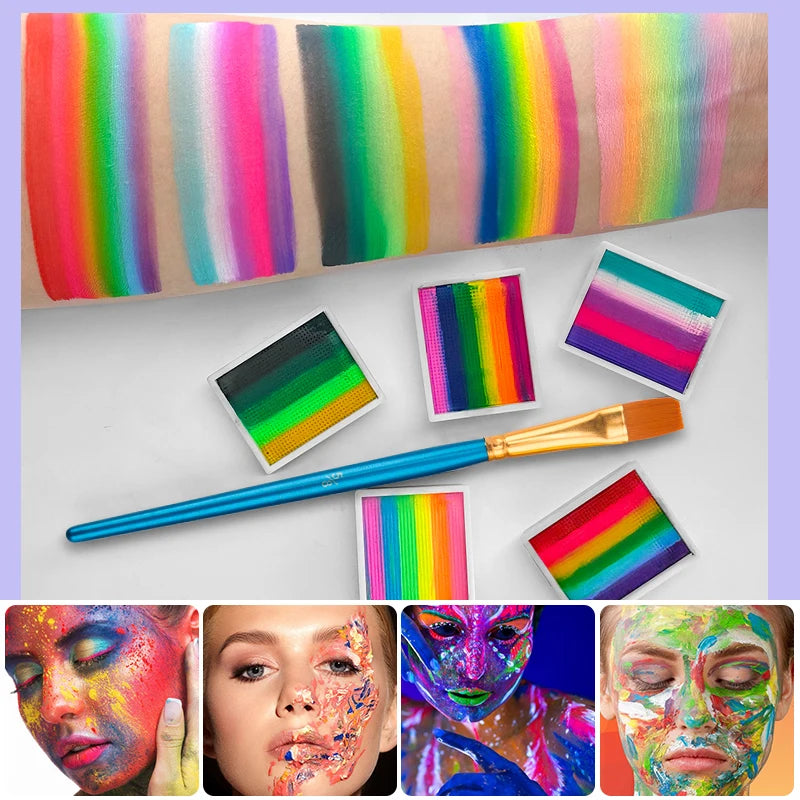 12 Grids Face Body Paint Palette Makeup,Rainbow Split Cake Palette,Water-based Non-Toxic Face Paint For Halloween Festivel Party Zpaxo