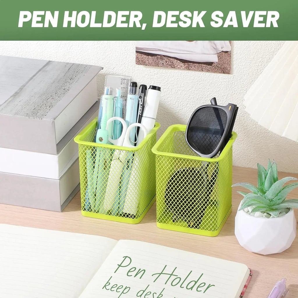 Round Square Pen Holder Desk Metal Mesh Pen Pot Case Pen Container for Student Office Desktops Zpaxo