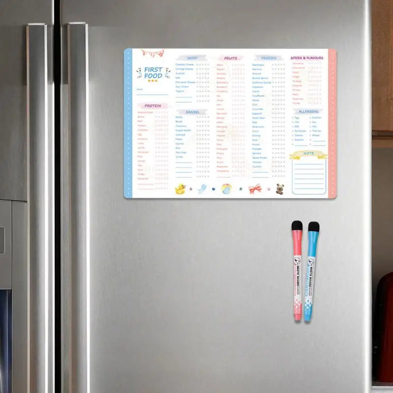 Baby First Foods Tracker Fridge Magnet Food Daily Log Book Repeatable